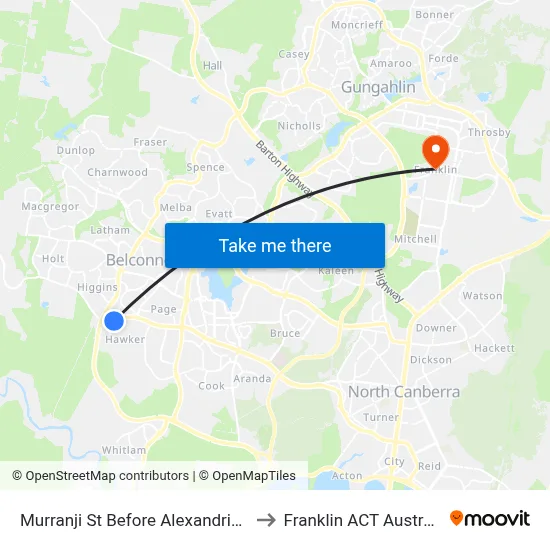 Murranji St Before Alexandria St to Franklin ACT Australia map