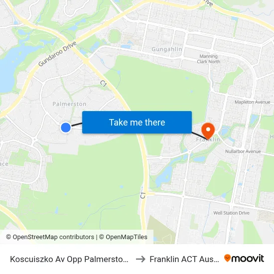 Koscuiszko Av Opp Palmerston Shops to Franklin ACT Australia map