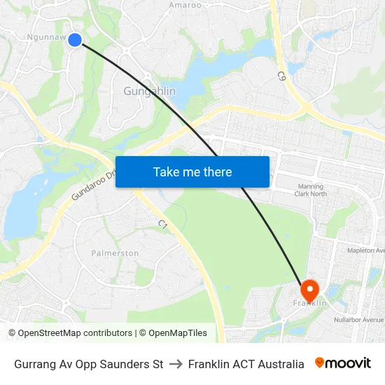 Gurrang Av Opp Saunders St to Franklin ACT Australia map