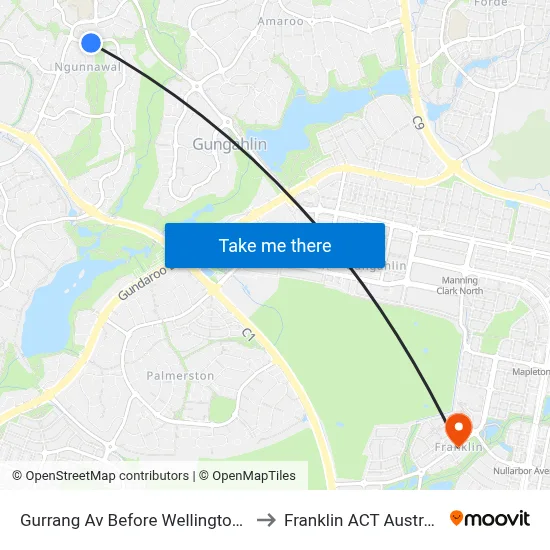 Gurrang Av Before Wellington St to Franklin ACT Australia map