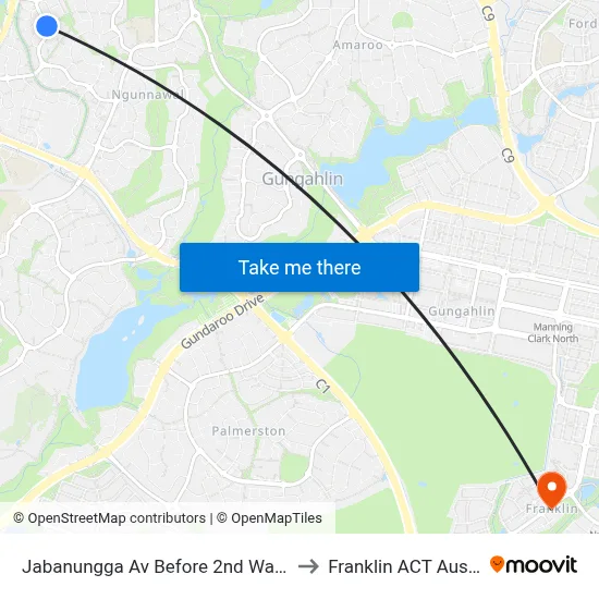 Jabanungga Av Before 2nd Warabin Cr to Franklin ACT Australia map