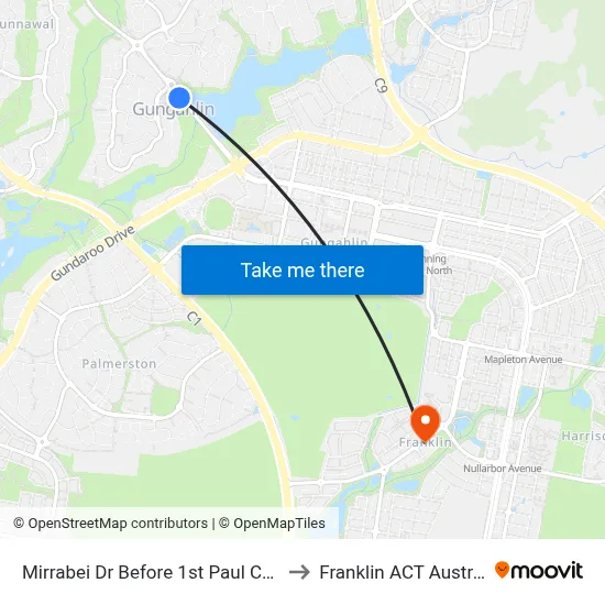 Mirrabei Dr Before 1st Paul Coe Cr to Franklin ACT Australia map