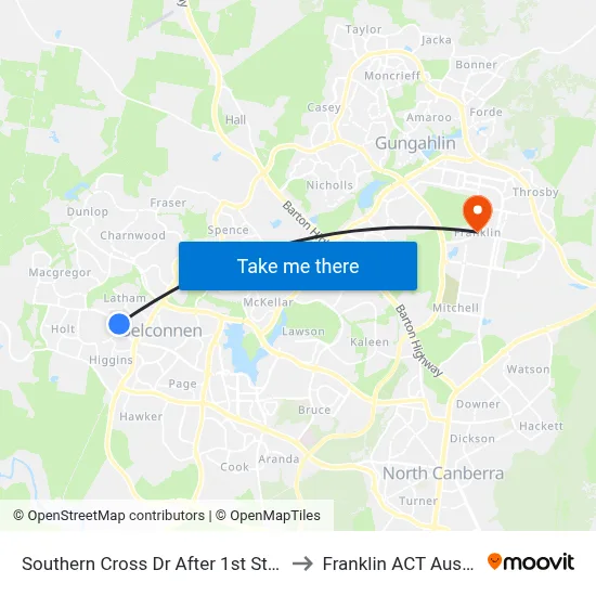 Southern Cross Dr After 1st Starke St to Franklin ACT Australia map