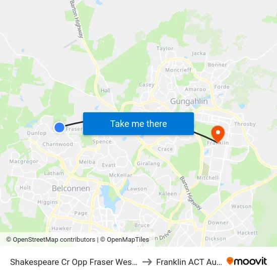 Shakespeare Cr Opp Fraser West Terminus to Franklin ACT Australia map