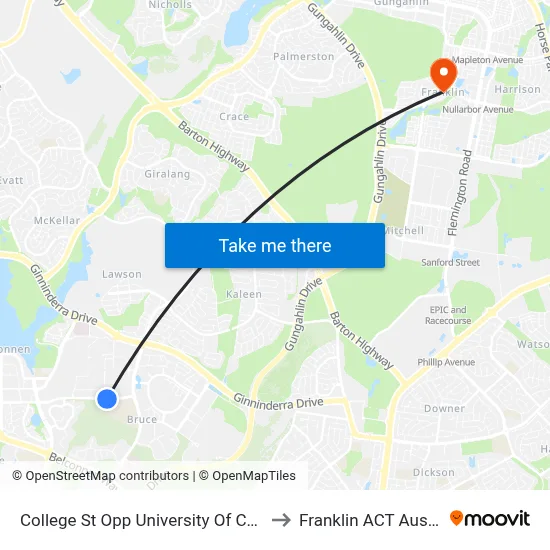 College St Opp University Of Canberra to Franklin ACT Australia map