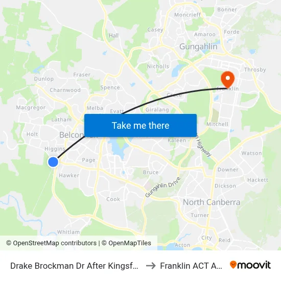Drake Brockman Dr After Kingsford Smith Dr to Franklin ACT Australia map