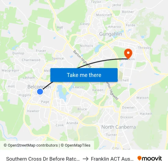 Southern Cross Dr Before Ratcliffe Cr to Franklin ACT Australia map