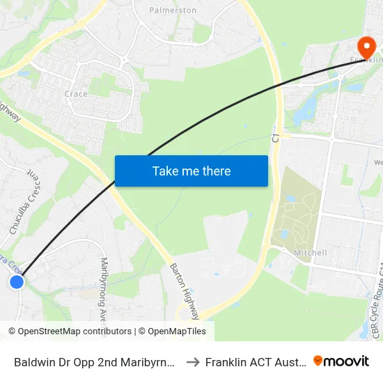 Baldwin Dr Opp 2nd Maribyrnong Av to Franklin ACT Australia map
