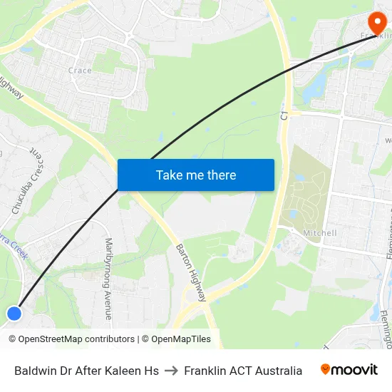Baldwin Dr After Kaleen Hs to Franklin ACT Australia map