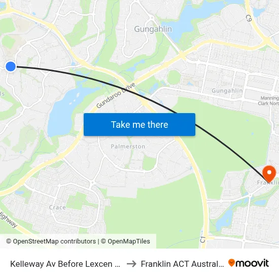 Kelleway Av Before Lexcen Av to Franklin ACT Australia map