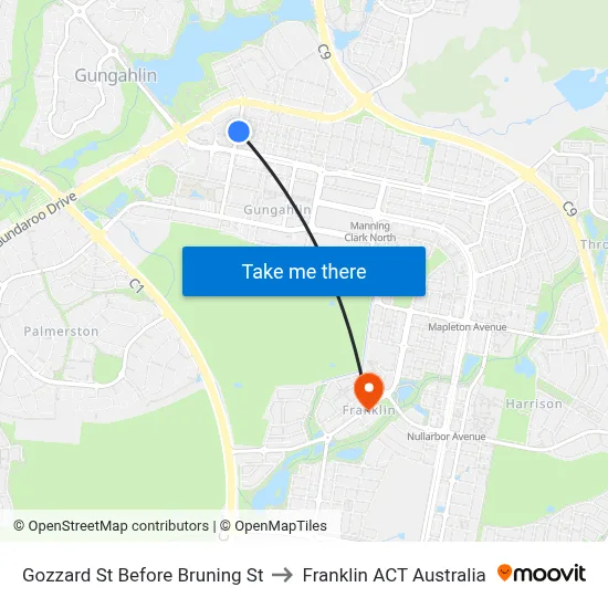 Gozzard St Before Bruning St to Franklin ACT Australia map