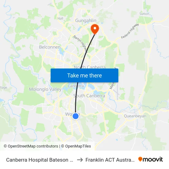 Canberra Hospital Bateson Rd to Franklin ACT Australia map
