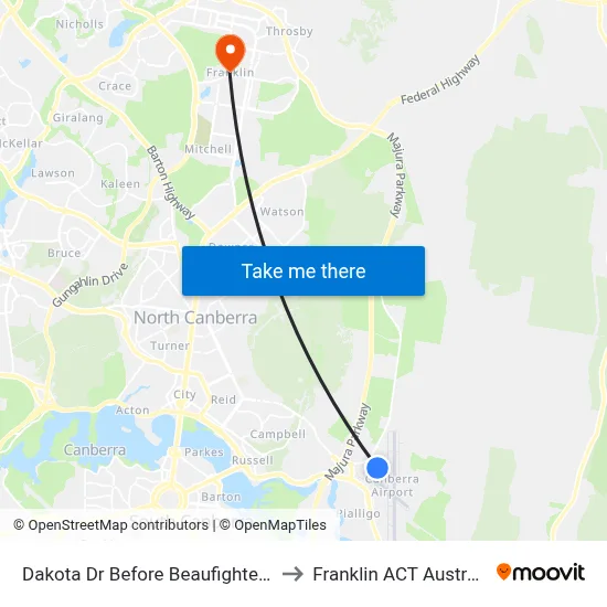 Dakota Dr Before Beaufighter St to Franklin ACT Australia map