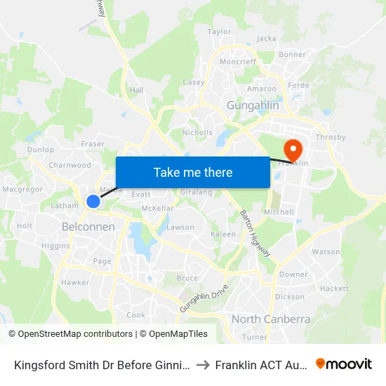 Kingsford Smith Dr Before Ginninderra Dr to Franklin ACT Australia map