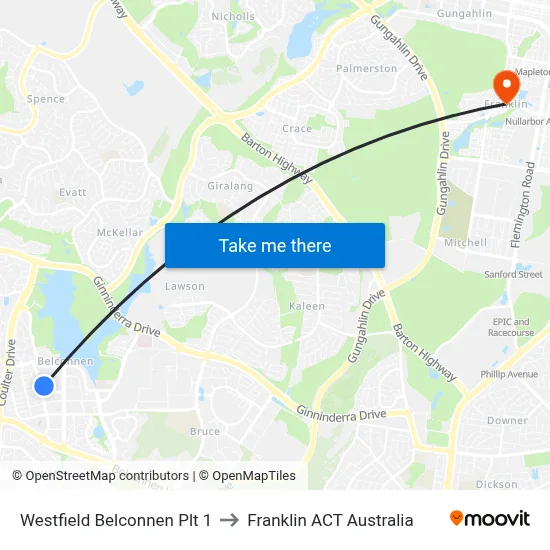 Westfield Belconnen Plt 1 to Franklin ACT Australia map