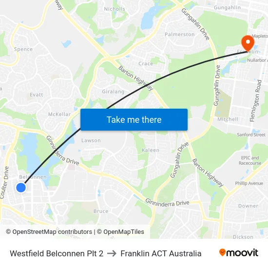 Westfield Belconnen Plt 2 to Franklin ACT Australia map