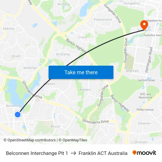 Belconnen Interchange Plt 1 to Franklin ACT Australia map