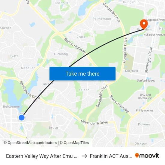 Eastern Valley Way After Emu Bank Dr to Franklin ACT Australia map