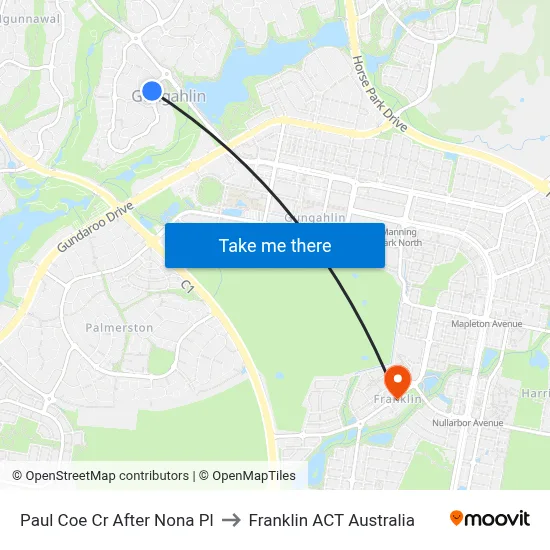 Paul Coe Cr After Nona Pl to Franklin ACT Australia map