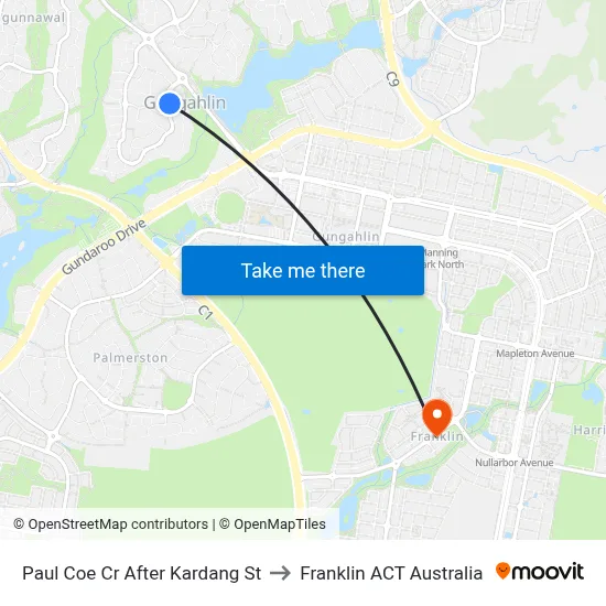 Paul Coe Cr After Kardang St to Franklin ACT Australia map