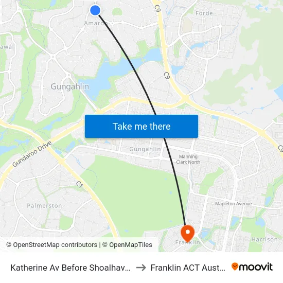 Katherine Av Before Shoalhaven Av to Franklin ACT Australia map