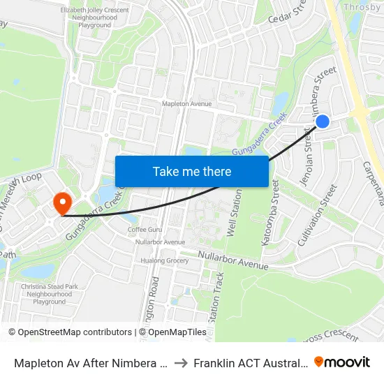 Mapleton Av After Nimbera St to Franklin ACT Australia map