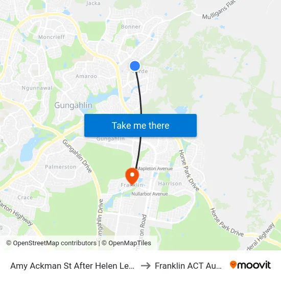 Amy Ackman St After Helen Leonard Cr to Franklin ACT Australia map