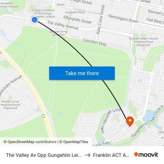 The Valley Av Opp Gungahlin Leisure Centre to Franklin ACT Australia map