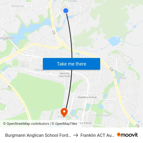 Burgmann Anglican School Forde Campus to Franklin ACT Australia map