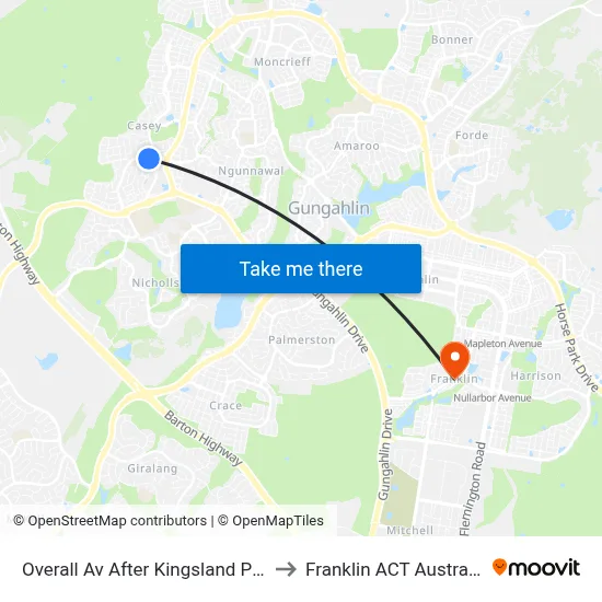 Overall Av After Kingsland Pde to Franklin ACT Australia map
