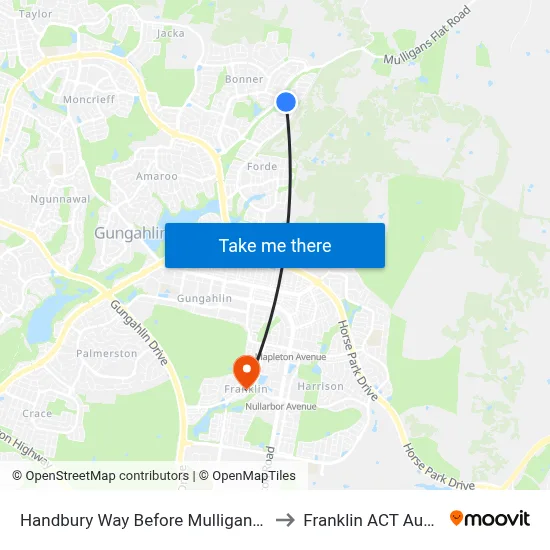 Handbury Way Before Mulligans Flat Rd to Franklin ACT Australia map