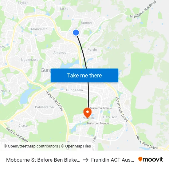 Mobourne St Before Ben Blakeney St to Franklin ACT Australia map