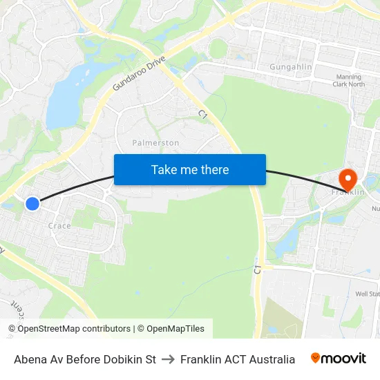 Abena Av Before Dobikin St to Franklin ACT Australia map