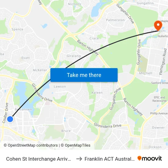 Cohen St Interchange Arrivals to Franklin ACT Australia map