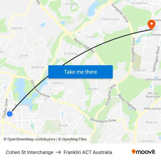 Cohen St Interchange to Franklin ACT Australia map