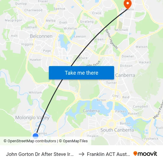 John Gorton Dr After Steve Irwin Av to Franklin ACT Australia map