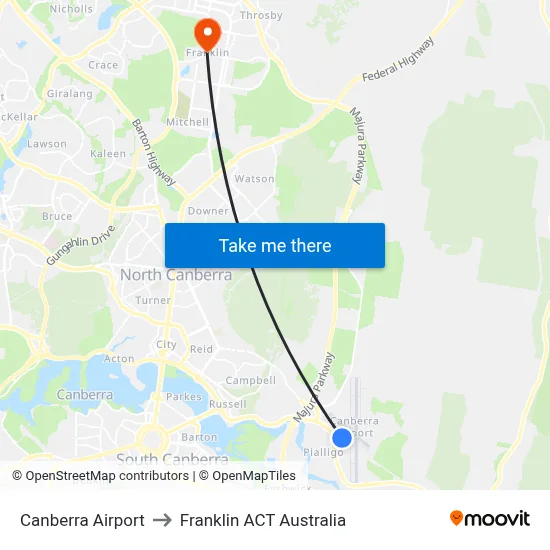 Canberra Airport to Franklin ACT Australia map