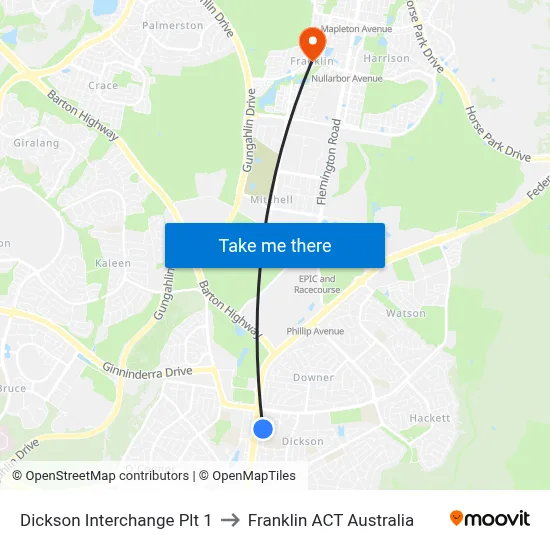 Dickson Interchange Plt 1 to Franklin ACT Australia map