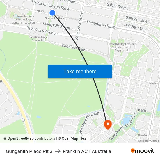 Gungahlin Place Plt 3 to Franklin ACT Australia map