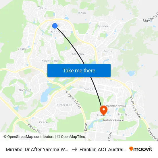 Mirrabei Dr After Yamma Way to Franklin ACT Australia map