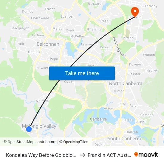 Kondelea Way Before Goldbloom St to Franklin ACT Australia map