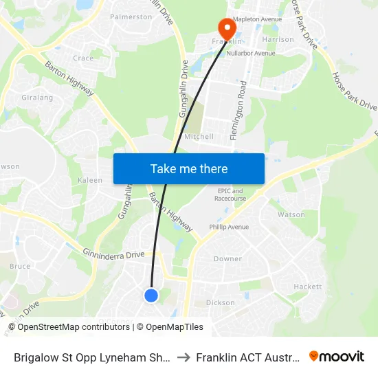 Brigalow St Opp Lyneham Shops to Franklin ACT Australia map