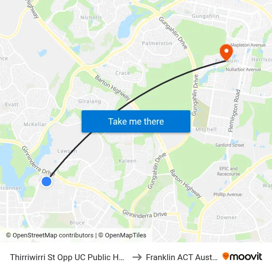 Thirriwirri St Opp UC Public Hospital to Franklin ACT Australia map