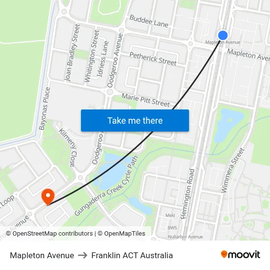 Mapleton Avenue to Franklin ACT Australia map