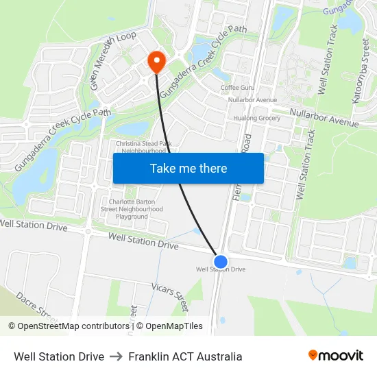 Well Station Drive to Franklin ACT Australia map