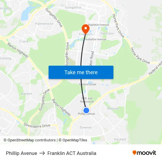 Phillip Avenue to Franklin ACT Australia map
