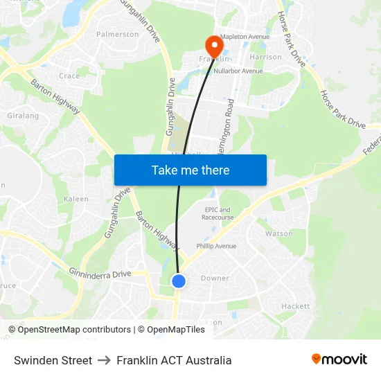 Swinden Street to Franklin ACT Australia map