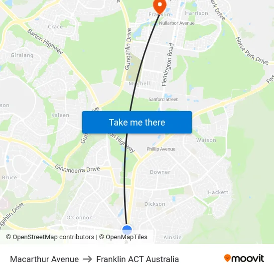 Macarthur Avenue to Franklin ACT Australia map