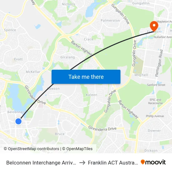 Belconnen Interchange Arrivals to Franklin ACT Australia map