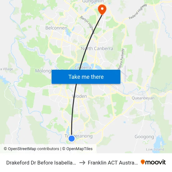 Drakeford Dr Before Isabella Dr to Franklin ACT Australia map